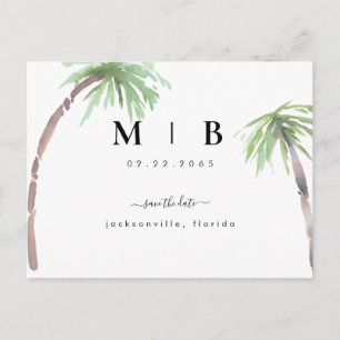 Cartão Postal De Anúncio Simples iniciais tropical casamento salvar a data 