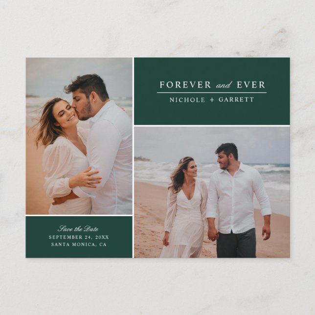 Cartão Postal De Anúncio Simples para sempre duas fotos salvam a data| Verd (Frente)