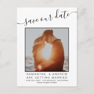 Cartão Postal De Anúncio Simples preto branco para salvar a foto chic do qu