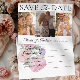 Cartão Postal De Anúncio Simples Save the Date 3 Foto & Casamento Floral