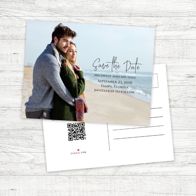 Cartão Postal De Anúncio Simples Save the Date Foto Casamento  (Wedding save the date photo postcard template.)
