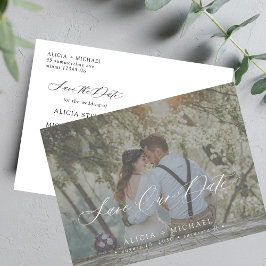 Cartão Postal De Anúncio Simples script elegante foto casamento salvar data