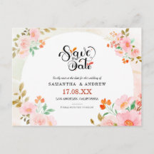 Sinal de Save the Date Floral em Aquarela Rosa e V