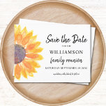 Cartão Postal De Anúncio Sindicato Da Família Floral Salvar A Data<br><div class="desc">Peça à sua família que salve a data da Reunião Familiar com este cartão floral. Apresenta um girassol de cor d'água em tons de amarelo e laranja. Facilmente personalizável com seu nome e detalhes. Original Watercolor © Michele Davies.</div>
