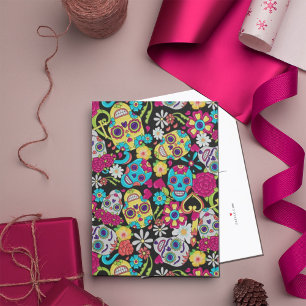 Cartão Postal De Anúncio Skeleton Gardener Crânios De Açúcar Floral