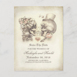 Cartão Postal De Anúncio Skull Casal Day of the Dead Save the Date (O dia d