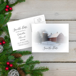 Cartão Postal De Anúncio Snowy Barn e Silo Casamento no inverno Salvem a Da
