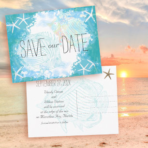 Cartão Postal De Anúncio Sob as economias do mar o casamento tropical da