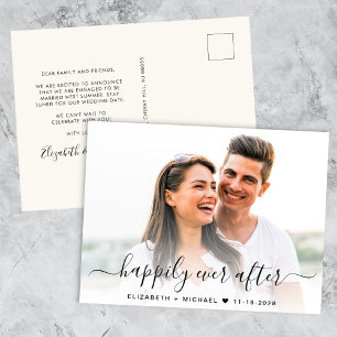 Cartão Postal De Anúncio Sobreposição de Foto Chic Script noivado creme