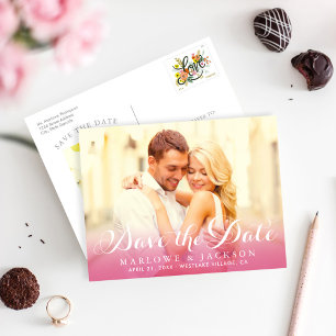 Cartão Postal De Anúncio Sobreposição de Foto em Script Rosa Quente Salvar
