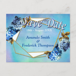 Cartão Postal De Anúncio Sombras / Ângulos Azuis de Aquarela Salvem Datas