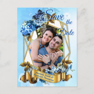 Cartão Postal De Anúncio Sombras de Cor da Água Azul Hipotecas Salvar data