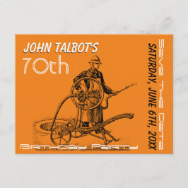 Cartão Postal De Anúncio Sprinkler ou Fireman 70 Birthday Salvar a data