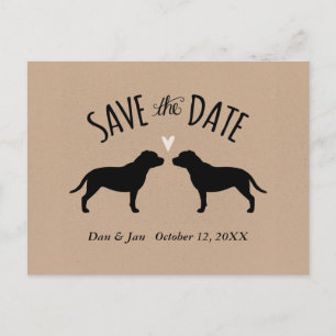 Cartão Postal De Anúncio Staffordshire Bull Terriers Casamento Salvar Data