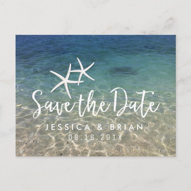 Cartão Postal De Anúncio Starfish Summer Beach Weding Date (Frente)