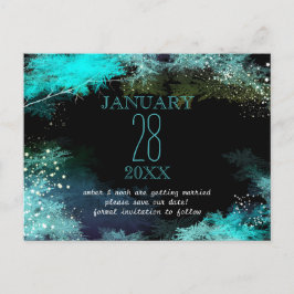 Cartão Postal De Anúncio Starry Turquoise Forest Boho Casamento Salve a Dat