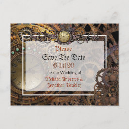 Cartão Postal De Anúncio Steampunk Themed Wedding Salvar Data
