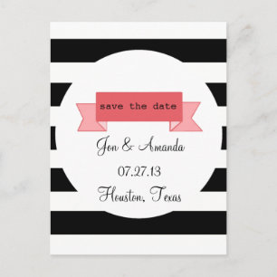 Cartão Postal De Anúncio Stripes e banner Salve o Cartão-Postal de Data