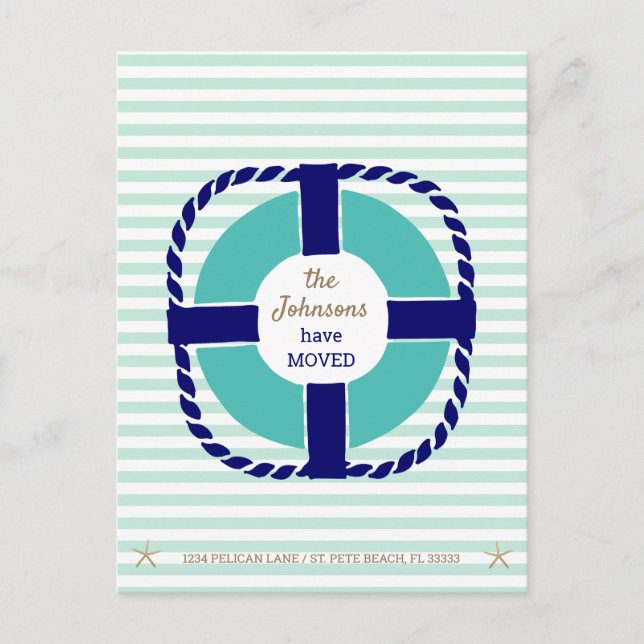 Cartão Postal De Anúncio Stripes Náuticas Transferidas para o Novo Endereço (Frente)