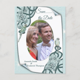 Cartão Postal De Anúncio Suculentos no sentido da água em azul-de-casa/verd