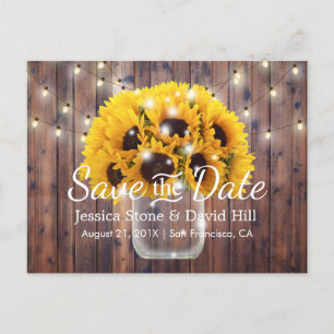Cartão Postal De Anúncio Sunflower Jar Rustic Barn Casamento Salva Data