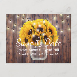 Cartão Postal De Anúncio Sunflower Jar Rustic Barn Casamento Salva Data
