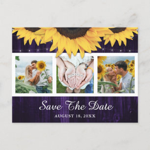 Cartão Postal De Anúncio Sunflower Purple Weding Photo Save The Date (Foto
