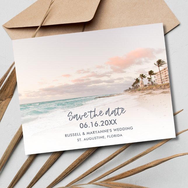 Cartão Postal De Anúncio Sunrise na Flórida Salva a Data (Sunrise Florida Beach Wedding Save the Date Postcard)