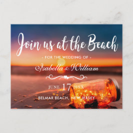 Cartão Postal De Anúncio Sunset Beach Mason Jar Blue Night Salvar a Data