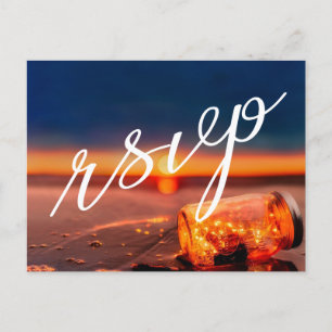 Cartão Postal De Anúncio Sunset Beach Mason Jar Blue Night Weding RSVP