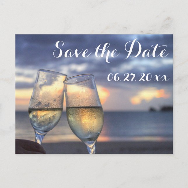 Cartão Postal De Anúncio Sunset Beach Weding Save The Date (Frente)