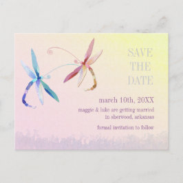Cartão Postal De Anúncio Sunset Dragonfly Casal Wedding Salvar a Data