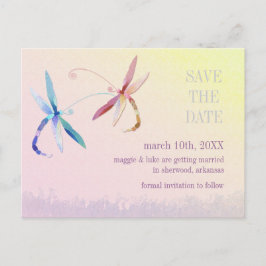 Cartão Postal De Anúncio Sunset Dragonfly Casal Wedding Salvar a Data