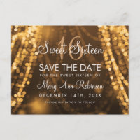 Sweet 16 "Save The Date" Douradas Luzes De String