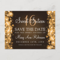 Sweet 16 "Save The Date" Luzes Espumantes Douradas