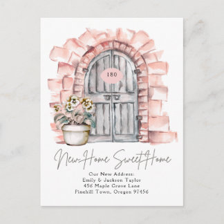 Cartão Postal De Anúncio Sweet New Home - New Address Watercolor Door 