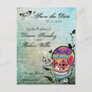 Cartão Postal De Anúncio Tatuagem Crânio de Açúcar Salvar Data