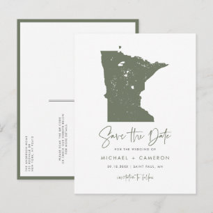 Cartão Postal De Anúncio Taupe Green Minnesota Map QR Code Salvar a Data