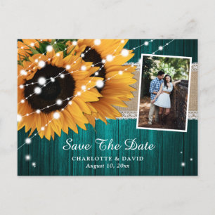 Cartão Postal De Anúncio Teal Sunflower Save The Date Photo Postcards