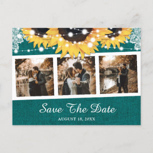 Cartão Postal De Anúncio Teal Sunflower Weding Photo Save The Date (Foto De