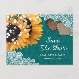 Cartão Postal De Anúncio Teal Sunflower Weding Save The Date Postcard