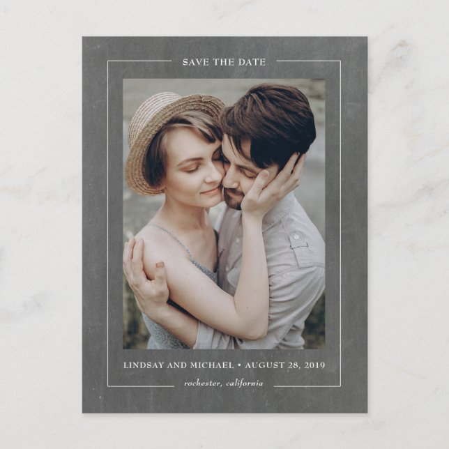 Cartão Postal De Anúncio Teclado Elegante mínimo Salve a foto da data (Frente)