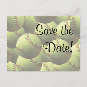 Cartão Postal De Anúncio Tema de casamento de esportes de softbol Salve a d