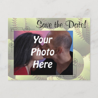 Cartão Postal De Anúncio Tema de casamento esportivo de softball Foto Salve