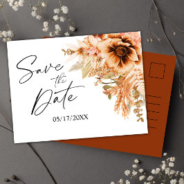Cartão Postal De Anúncio Terracota Floral para Casamento Save The Date