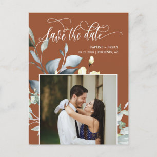 Cartão Postal De Anúncio Terracotta Fall Green deixa código QR salvar data