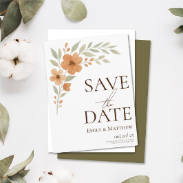 Cartão Postal De Anúncio Terracotta Floral Watercolor Save The Date