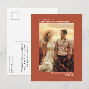 Cartão Postal De Anúncio Terracotta Minimalista Foto De Casamento Salvar A