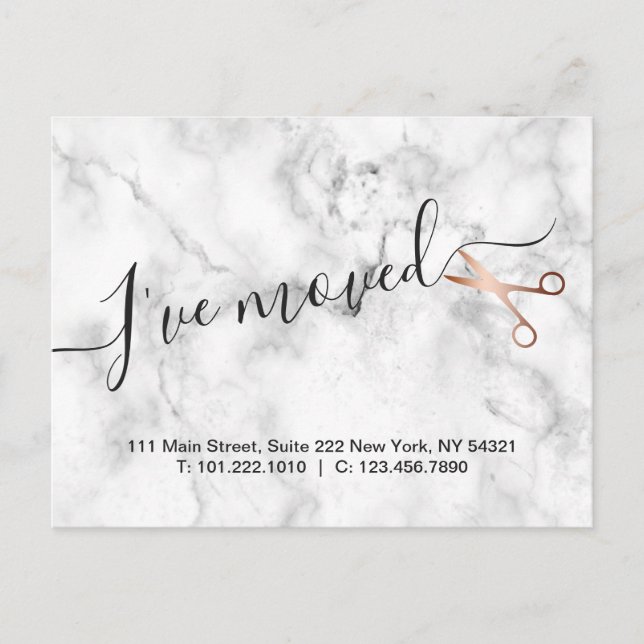 Cartão Postal De Anúncio Tesoura de ouro rosa e mármore elegante para cabel (Frente)