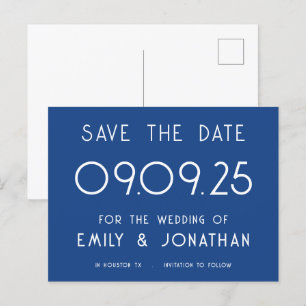 Cartão Postal De Anúncio Texto Simples Azul Casamento Salve a Data